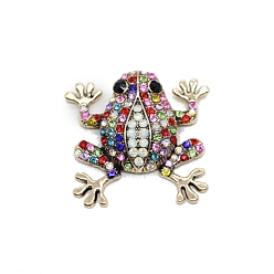 Colorful Alloy Rhinestone Cabochons, for Brooch, Golden, Frog, Colorful, 40x42mm