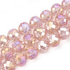 Pink Electroplate Glass Beads Strands, Faceted, Heart, Pink, 9x10mm, Hole: 1.5mm, about 60pcs/strand, 22 inch
