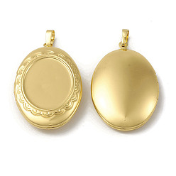 Real 18K Gold Plated Rack Plating Brass Locket Pendants, Oval Charm, Cadmium Free & Lead Free, Long-Lasting Plated, Real 18K Gold Plated, 38.5x25x7mm, Hole: 4x7mm