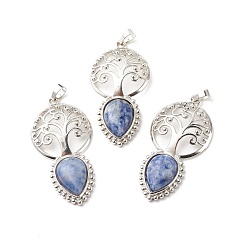 Aventurin blau Große Anhänger aus naturblauem Aventurin, mit platinen Messing Zubehör  , cadmiumfrei und bleifrei, Baum mit Träne, 55x28x8 mm, Bohrung: 4.8x7.5 mm
