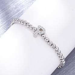 Letter P Латунные круглые бусины эластичные браслеты, Подвеска в виде буквы из латуни с микропаве из прозрачного кубического циркония для женщин, без свинца и без кадмия, стойки покрытие, платина, Письмо P, внутренний диаметр: 2~2-1/8 дюйм (5~5.5 см)