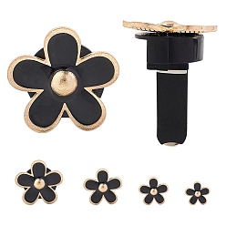 Black Daisy Flowers Alloy Enamel Car Air Vent Decorations, Cute Automotive Interior Trim, with Perfume Pad and Magnetic Claspss, Different Sizes, Black, 4pcs/set