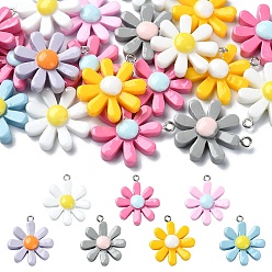 Случайный цвет 20подвески из непрозрачной смолы, с платиновыми тоновыми железными петлями, прелести подсолнуха, случайный цвет, 28x25x7.5 мм, отверстие : 2 мм