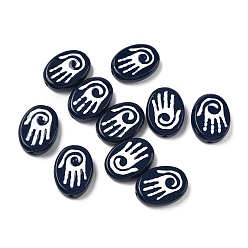 Черный Выпечка окрашенные стеклянные бусины, Овальный с ладонь, с эмалью, чёрные, 19.5~20x14.5x5.5~6.5 мм, отверстие : 1.5 мм