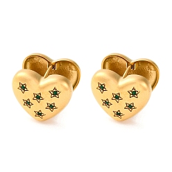 Зеленый Вакуумное покрытие pvd 304 серьги-кольца из нержавеющей стали с прозрачным кубическим цирконием для женщин, Сердце звездочкой, золотые, зелёные, 13x16x14 мм