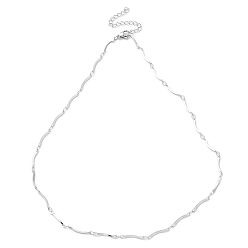 Stainless Steel Color 304 Stainless Steel Curved Bar Link Chain Necklaces, Stainless Steel Color, 17.40 inch(44.2cm)