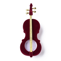 Dark Red Velvet Jewelry Set Box, with Plastic, for Ring, Necklaces, Violin, Dark Red, 14.1x5.5x4cm