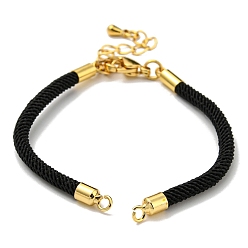 Black Nylon Cords Bracelet Makings Fit for Connector Charms, with Brass Findings and 304 Stainless Steel Lobster Claw Clasps, Long-Lasting Plated, Black, 6-1/2~6-3/4 inch(16.5~17cm), Hole: 1.8mm