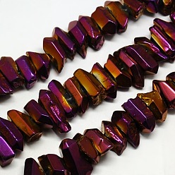 Purple Plated Natural Electroplated Quartz Crystal Beads Strands, Nuggets, Purple Plated, 15~30x10~14x10~13mm, Hole: 1mm, about 35~42pcs/strand, 15.7 inch