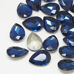 Montana Pointed Back Glass Rhinestone Cabochons, Back Plated, Faceted, teardrop, Montana, 10x7x4mm