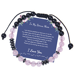To My Bonus Mom - Morse Code Bracelet (with Card) Personalized Morse Code Bracelet with Pink Crystal Beads for Daughter