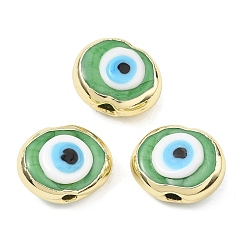 Желто-Зеленый Ручной зло бусины глаз, плоско-круглые, с латунным, стойки покрытие, желто-зеленый, 20.5~21x16~17x9~12 мм, отверстие : 3.5~4 мм