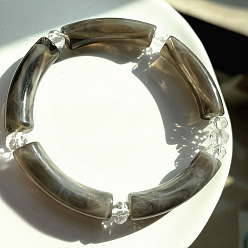 Gray Acrylic Curved Tube Beaded Stretch Bracelet, Imitation Gemstone Jewelry for Women, Gray