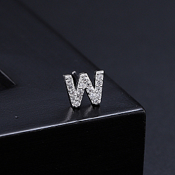 Letter W Platinum Brass Micro Pave Cubic Zirconia Stud Earrings, Initial Letter, Letter W, No Size