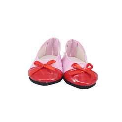 Red Imitation Leather Doll Flat Shoes, with Bowknot, for 18 "American Girl Dolls Accessories, Red, 75x45mm