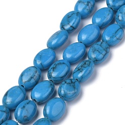 Dodger Blue Synthetic Turquoise Bead Strand, Dyed, Oval, Dodger Blue, 8x6x3.5~4mm, Hole: 1mm, about 45~52pcs/strand, 15.16~15.74 inch(38.5~40cm)