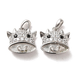Real Platinum Plated Rhodium Plated 925 Sterling Silver with Cubic Zirconia Charms, Cattle, with S925 Stamp, Real Platinum Plated, 10.5x10x4mm, Hole: 3x1.5mm