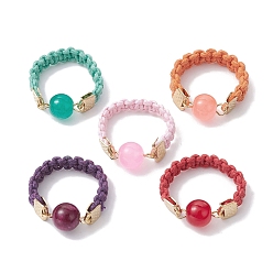 Mixed Color Glass Round Ball Braided Bead Style Finger Ring, with Waxed Cotton Cords, Mixed Color, Inner Diameter: 18mm