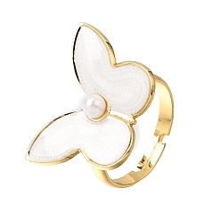 Butterfly 304 Stainless Steel Enamel Cuff Open Rings, Golden, Butterfly, 18mm, butterfly: 19x25mm