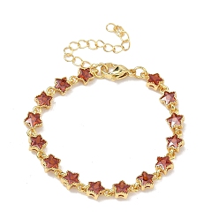 Оранжево-Красный Браслеты-цепочки из латуни с инкрустацией кубическим цирконием в форме звезды для женщин, стойки покрытие, без кадмия и без свинца, долговечный, золотые, оранжево-красный, 5.91 дюйм (15 см)