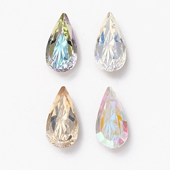 Mixed Color Embossed Glass Rhinestone Cabochons, Flat Back, Back Plated, Teardrop, Mixed Color, 14x7x4mm