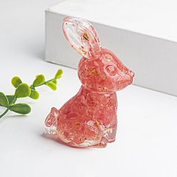 Cherry Quartz Glass Resin Rabbit Display Decoration, with Cherry Quartz Glass Chips inside Statues for Home Office Decorations, 80x45mm