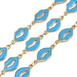 Темно-Голубой 304 цепи с эмалированными губами из нержавеющей стали, ионное покрытие (ip), пайки, золотые, с катушкой, глубокое синее небо, 19x9.5x1.5 мм