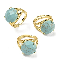 Бирюза Латунные манжеты с открытыми кольцами, с естественным бирюзовый, круглые, граненые, стойки покрытие, долговечный, золотые, 18 мм