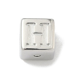Letter H Латунные бусины, без кадмия и без свинца, долговечный, стойки покрытие, кубические, платина, Письмо ч, 6x6x6 мм, отверстие : 1.8 мм
