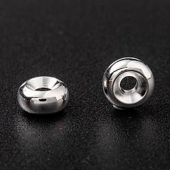 925 Sterling Silver Plated Brass Spacer Beads, Long-Lasting Plated, Flat Round, 925 Sterling Silver Plated, 6x3mm, Hole: 1.5mm