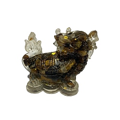 Tiger Eye Resin Dragon Display Decoration, with Natural Tiger Eye Chips Inside for Home Office Desk Decoration, 60x30x40mm