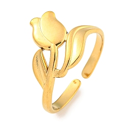 Real 18K Gold Plated Ion Plating(IP) Tulip 304 Stainless Steel Open Cuff Finger Rings for Women, Real 18K Gold Plated, 13mm