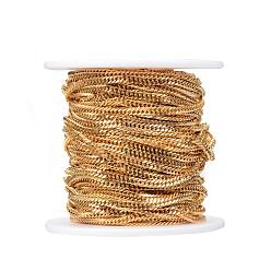 Golden Ion Plating(IP) 304 Stainless Steel Twisted Chain Curb Chains, Unwelded, with Spool, for Jewelry Making, Faceted, Golden, 3.5x2.5x0.6mm, about 32.8 Feet(10m)/roll
