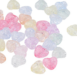Mixed Color Transparent Crackle Acrylic Beads, Heart, Mixed Color, 9.5x10.5x6.5mm, Hole: 1.8mm, about 1190pcs/500g