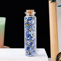 Lapis Lazuli Natural Lapis Lazuli Chips in a Glass Bottle with Cork Cover, Mineral Specimens Wishing Bottle Ornaments for Home Office Decoration, 70x22mm