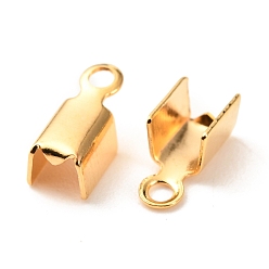 Real 18K Gold Plated Brass Folding Crimp Ends, Fold Over Crimp Cord Ends, Long-Lasting Plated, Real 18K Gold Plated, 7.5x3.5x3mm, Hole: 1.2mm, Inner Diameter: 3mm