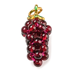Garnet Natural Garnet Round Cluster Pendants, Grape Charms with Golden Plated Alloy Snap on Bails and Elastic Rope, 21x9.5mm, Hole: 3.5mm