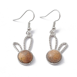 Пейзажный Джаспер Серьги с подвесками из яшмового кролика с натуральным изображением, платиновые латунные украшения для женщин, 42 мм, штифты : 0.6 мм