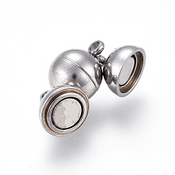 Stainless Steel Color 201 Stainless Steel Magnetic Clasps with Loops, Round, Stainless Steel Color, 17x10x10mm, Hole: 2mm