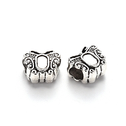 Antique Silver Tibetan Style Alloy European Bead Enamel Settings, Large Hole Beads, Lead Free, Butterfly, Antique Silver, 10x12x7mm, Hole: 4.5mm, about 425pcs/1000g