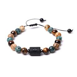 Poissons Bracelets de perles tressées en pierres précieuses naturelles, bracelet constellation en verre, Poissons, 7-1/4~7-1/2 pouce (18.5~19 cm)