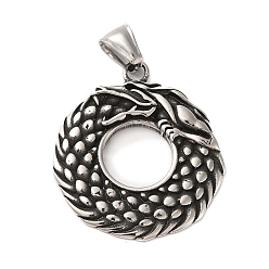 Antique Silver 304 Stainless Steel Pendant, with 201 Stainless Steel Snap On Bails, Dragon Charm, Antique Silver, 39.5x34x3mm, Hole: 4x8mm