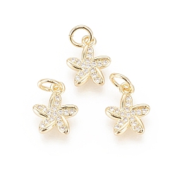Clear Brass Micro Pave Cubic Zirconia Charms, with Jump Ring, Long-Lasting Plated, Real 18K Gold Plated, Flower, Clear, 11x9x2mm, Hole: 3mm