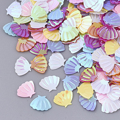 Mixed Color Ornament Accessories, PVC Plastic Paillette/Sequins Beads, No Hole/Undrilled Beads, Scallop Shell Shape, Mixed Color, 6.5x8x0.6mm, about 850pcs/bag