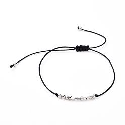 Black Unisex Adjustable Morse Code Bracelets, Valentines Friendship Bracelets, with Nylon Cord and Platinum Plated Brass Beads, Morse Code Hope, Black, 1.2~8.6cm