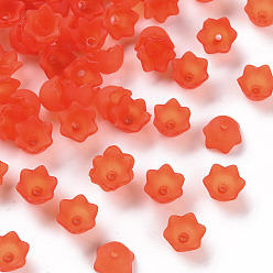Orange Transparent Acrylic Beads Caps, Tulip Flower, Lily of the Valley, Frosted, Orange, 10x6mm, Hole: 1.5mm, about 2100pcs/500g
