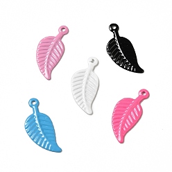 Mixed Color Spray Painted 201 Stainless Steel Charms, Leaf Charm, Mixed Color, 14x6x0.5mm, Hole: 0.8mm