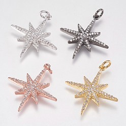 Mixed Color Brass Micro Pave Cubic Zirconia Pendants, Star, Mixed Color, 25x23x3mm, Hole: 3mm