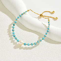 Синтетическая Бирюза Шикарные регулируемые браслеты-слайдеры из синтетической бирюзы для модных женских аксессуаров, внутренний диаметр: 2~2-3/4 дюйм (5~7 см)