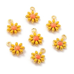 Желтый Латунь эмаль прелести, с золотым покрытием, без кадмия и без свинца, подсолнечник, желтые, 10x7x2 мм, отверстие : 1.2 мм